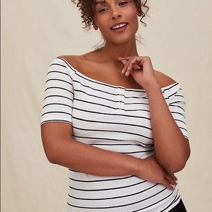 Torrid Off-Shoulder Striped Henley Top